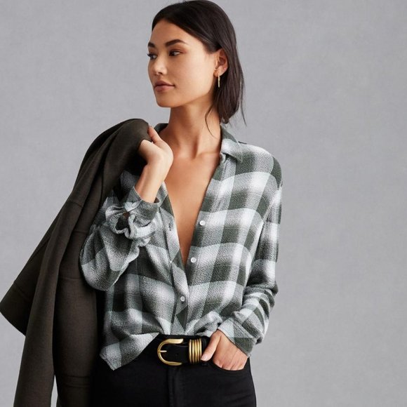 Anthropologie Tops - Anthropologie & Cloth & Stone Long-Sleeve Buttondown in Green Motif NWT